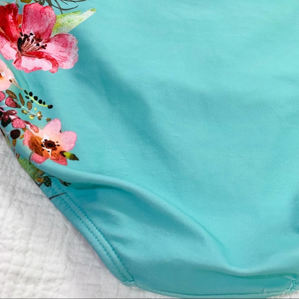 Janela Bay High Waisted Aqua & Pink Floral Swim Bottoms Size Extra Small - Picture 9 of 12